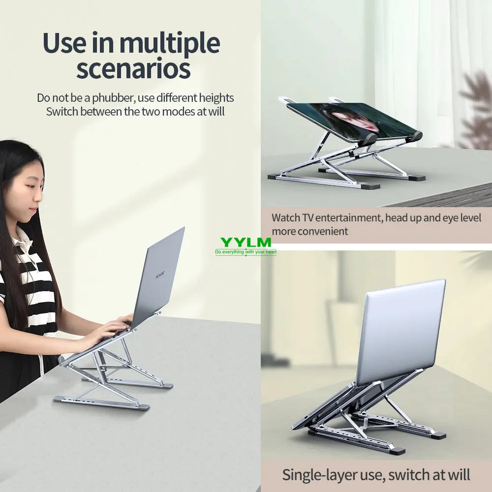 Adjustable Aluminum Laptop Stand. Ergonomic Height & Cooling
